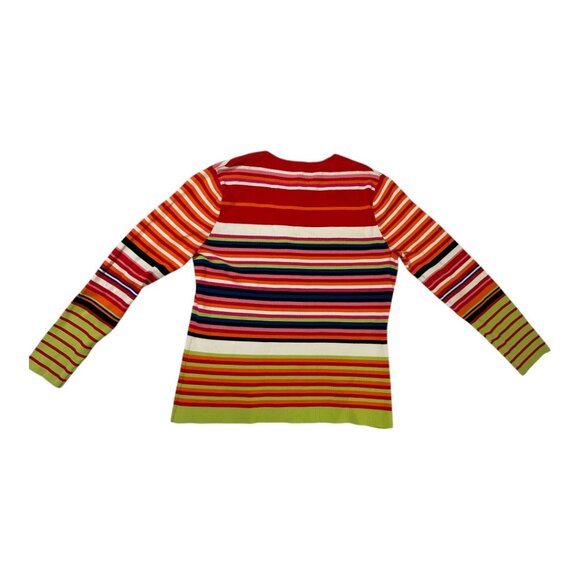 Venini Striped Button Cardigan | Size L | Colorful Retro Knit Sweater - Picture 2 of 4